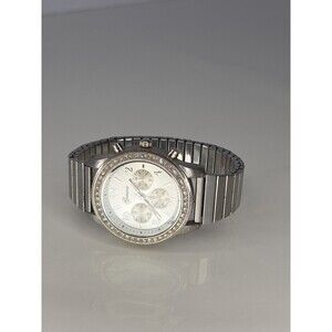 Geneva Stainless Steel Stretch Band Crystal Detail Trichrometer Ladies Watch